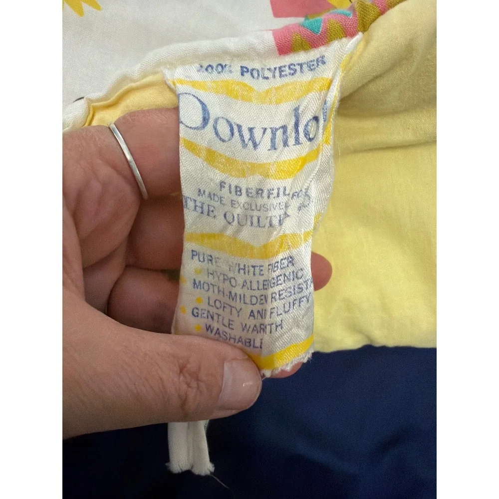 VTG Downloft Quilted Comforter Baby Crib Yellow Storybook Animal Print Quilt MCM